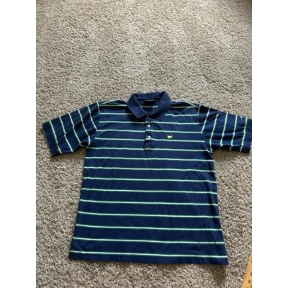 Masters Collection MENS Large Striped Polo Shirt Green Navy Golf Short Sleeve